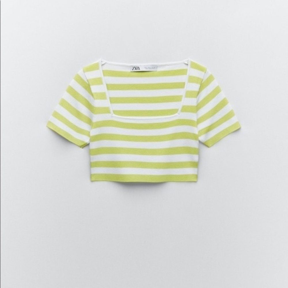 Zara green striped knit crop top - small